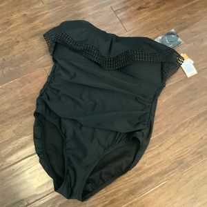 Kona Sol Black one piece swimsuit, high coverage, NWT